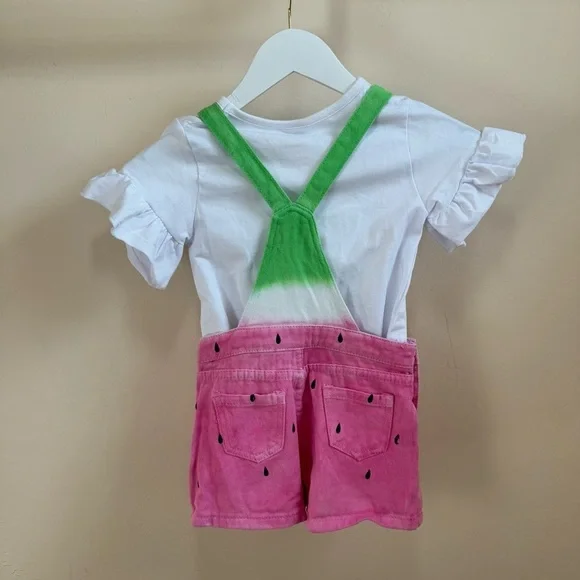 NWOT Girls Watermelon Overall Shorts With White Tee Set Size 6 / XL - Picture 4 of 12